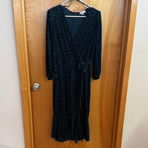 Calvin Klein Sheer Emerald Leopard Print Dress